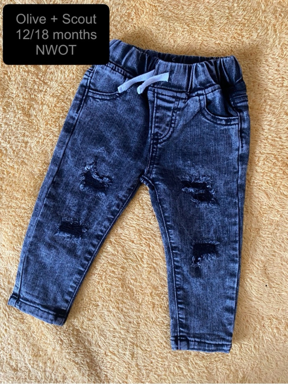 Olive + Scout Kids Distressed Dark Gray/Black Jeans - 12/18 months